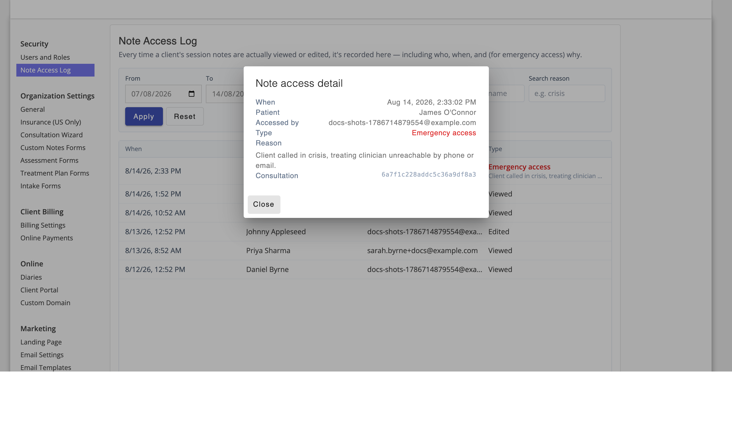 Note Access Log Detail